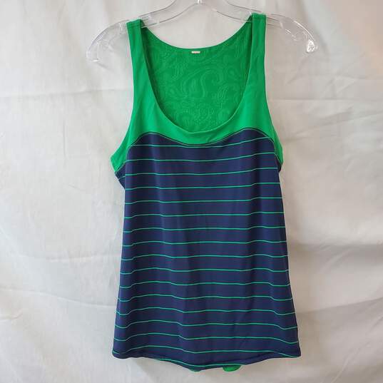 Lululemon Run First Base Active Tank Top Green & Navy Striped image number 1