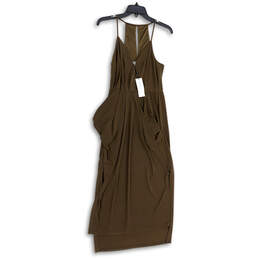 NWT Womens Brown Sleeveless V-Neck Back Keyhole Midi Sheath Dress Size S