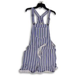 NWT Womens Blue White Striped Sleeveless Pocket One-Piece Romper Size XL