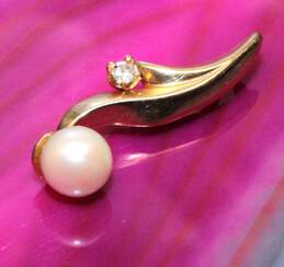 14K Yellow Gold White Sapphire Accent Pearl Pendant - 0.4g