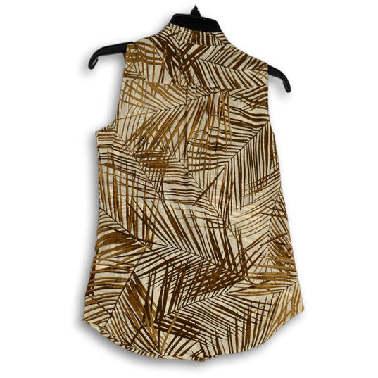 Womens Brown White Palm Print Sleeveless Button Front Blouse Top Size 0 image number 2