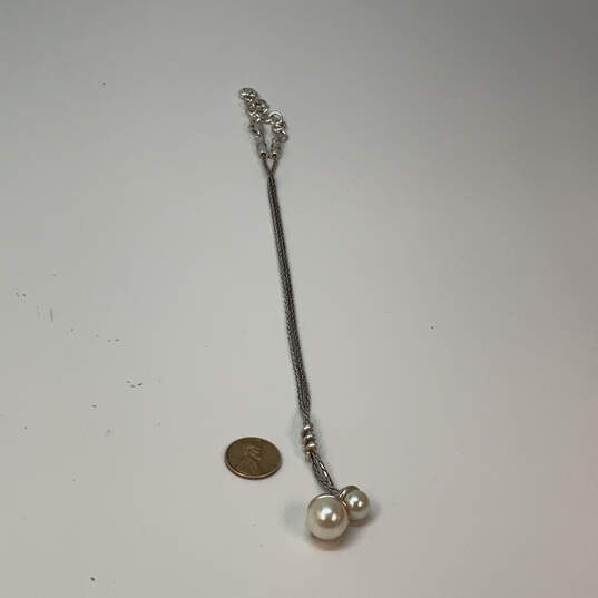 Designer Brighton Silver-Tone Chain Twist Lariat Pearl Pendant Necklace image number 2