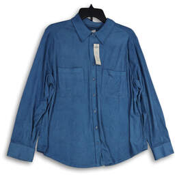 NWT Womens Blue Spread Collar Long Sleeve Button-Up Shirt Size 2 12/14