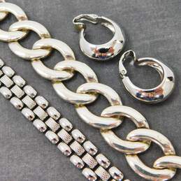 Vintage Crown Trifari Monet & Napier Silvertone Textured Panther & Chunky Curb Chain Necklaces & Hoop Clip On Earrings 141.7g