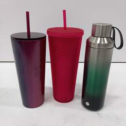 Bundle of 3 Assorted Starbucks Travel Tumbler Mugs with Lids & Straw