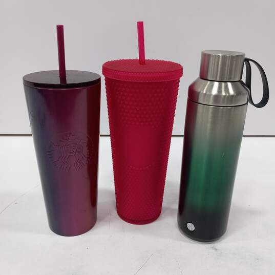 Bundle of 3 Assorted Starbucks Travel Tumbler Mugs with Lids & Straw image number 1