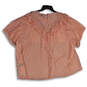 NWT Womens Pink Lace Ruffle Short Sleeve Pullover Blouse Top Size 5 image number 2