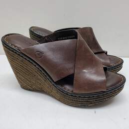 Born Handcrafted Footwear Brown Leather Wedge Heel Sandals Women's 7