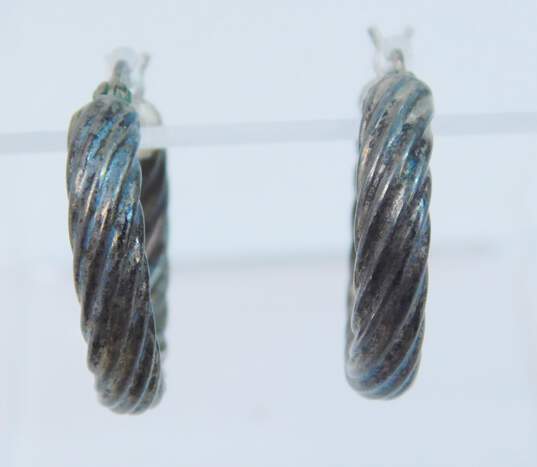 Artisan Sterling Silver Onyx Brooch Faux Onyx Ring & Twisted Mini Hoop Earrings 27.8g image number 8
