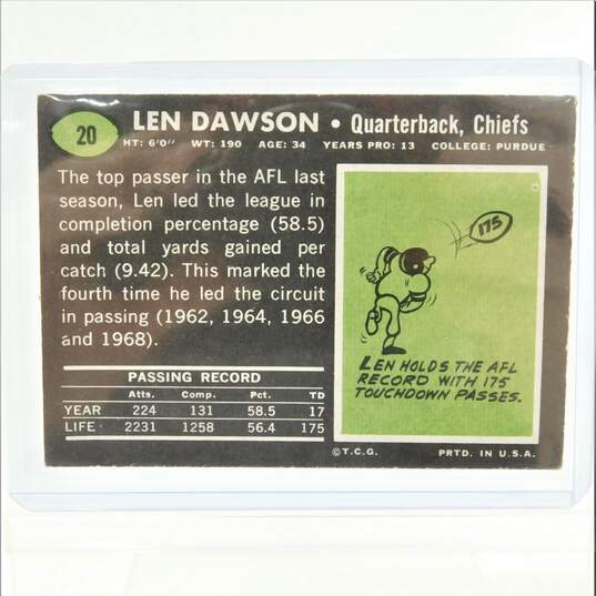 1969 HOF Len Dawson Topps #20 Kansas City Chiefs image number 3