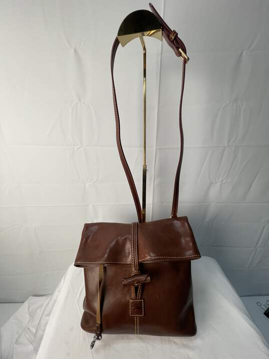 Certified Authentic Dooney Bourke Brown Leather Crossbody Bag image number 4
