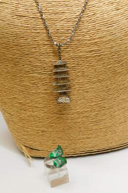 Vintage 925 Siam Sterling Enamel Ring & Japanese Pagoda Pendant Necklace