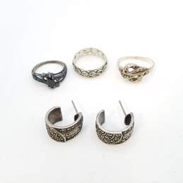 Sterling Silver Marcasite Onyx Ring Earring Bundle 4 Pcs 16.1g