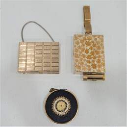 VNTG Gold Make-Up Compacts W/ Mirror Lipstick Combs