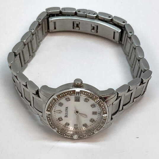 Designer Bulova Silver-Tone Rhinestone Stainless Steel Analog Wristwatch image number 3