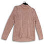 Womens Pink Turtle Neck Long Sleeve Knitted Stretch Pullover Sweater Size M image number 1
