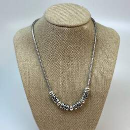Designer Brighton Silver-Tone Scrolled Barrel Beads Thick Chain Necklace