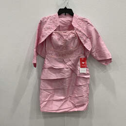 Womens Pink Embroidery 3/4 Sleeve Jacket And Mini Dress Two Piece Set Sz 4