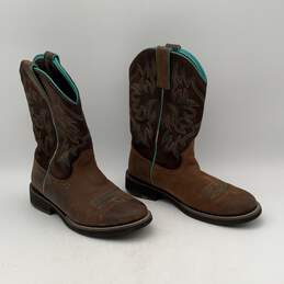 Ariat Womens Brown Turquoise Embroidered Cowboy Pull-On Western Boots Size 7.5