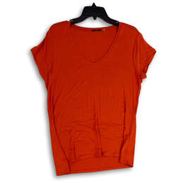 Womens Orange V-Neck Short Sleeve Pullover T-Shirt Size X-Large