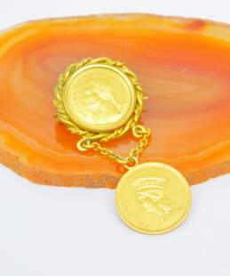 Antique 22K Yellow Gold Indian Head Princess & Louisiana Purchase One Dollar Coin Pin 5.1g alternative image