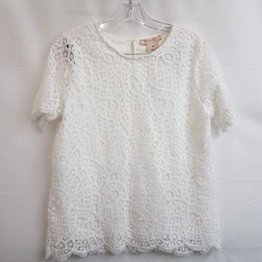 Women's white embroidered short sleeve loose fitting blouse S image number 1