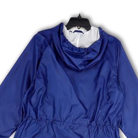 Womens Blue Long Sleeve Hooded Pockets Full-Zip Windbreaker Jacket Size XL image number 4
