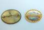 (2) Micro Mosaic Gold Tone & Brass Floral Brooches 17.0g image number 3