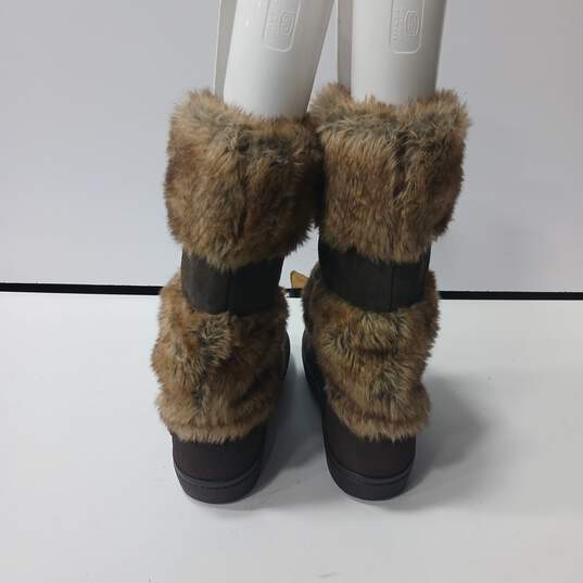 Crocs Brown Tall Boots With Faux Fur Size W9 image number 2