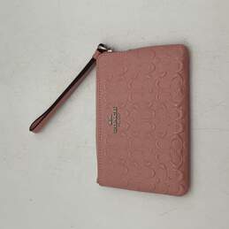 Womens Pink Signature Print Zipper Coin Purse Wristlet Wallet