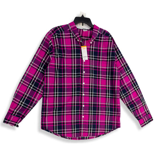 NWT Mens Pink Purple Plaid Collared Long Sleeve Buton-Up Shirt Size XL image number 1