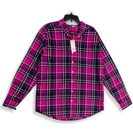 NWT Mens Pink Purple Plaid Collared Long Sleeve Buton-Up Shirt Size XL