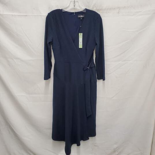 NWT Sam Edelman Belted Asymmetrical Hem Navy Blue Knit Maxi Dress Size 8 image number 1