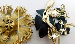 VNTG Napier Monet & Fashion Black & Gold Tone Jewelry & Flower Brooches 155.6g alternative image