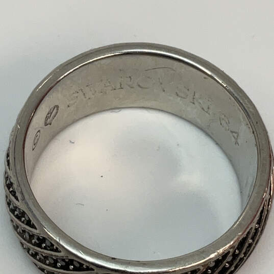 Designer Swarovski Silver-Tone Black Rhinestone Round Shape Band Ring image number 3