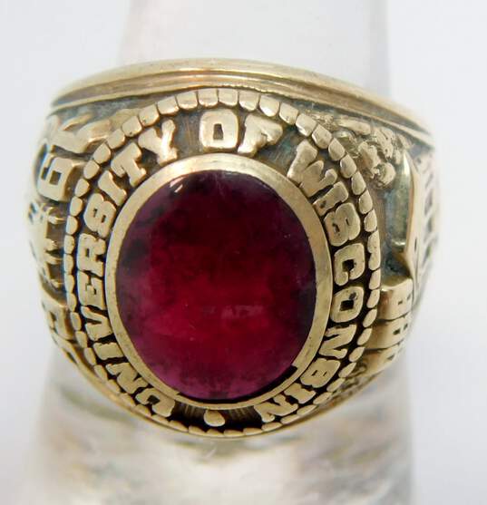 Vintage 10K Gold Ruby Cabochon College Class Ring 15.9g image number 4