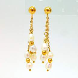 14K Yellow Gold Pearl Dangle Earrings 2.5g alternative image