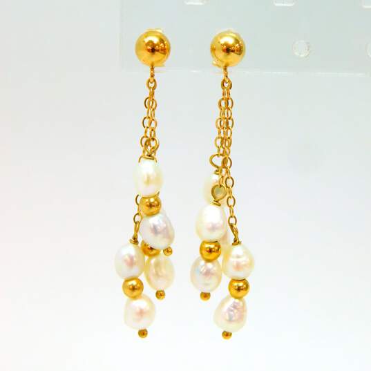 14K Yellow Gold Pearl Dangle Earrings 2.5g image number 2