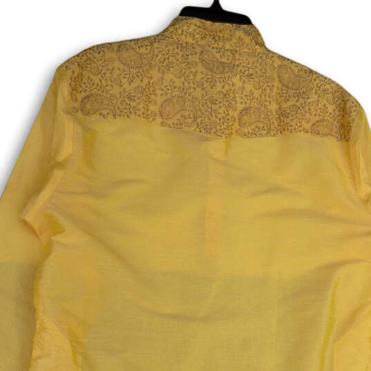 Mens Gold Long Sleeve Cotton Stand Collar Stitched Tunic Kurta Top Size 42 image number 4