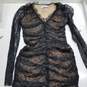 Black long sleeve lace ruched bodycon mini dress XS nwt image number 4