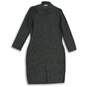 Womens Black Stretch Long Sleeve Collared Knee Length Sweater Dress Size L image number 2