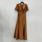 NWT Womens Brown Pleated Flutter Sleeve V-Neck Back Tie Maxi Dress Size 14 image number 1