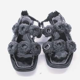 Tory Burch Women's Freya Eyelet Fringe Navy Patent Slingback Sandals Size 9.5