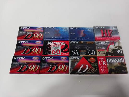 Lot of 12 Mixed Brand Blank Sealed Audio Cassettes image number 1