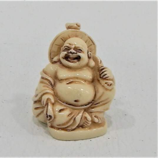 Happy Laughing Buddha Ivory Resin Figurines Set of 5 2 Inch image number 6
