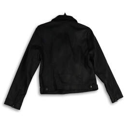 Womens Black Leather Long Sleeve Full-Zip Motorcycle Jacket Size Medium alternative image