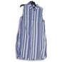 Womens Blue White Striped Sleeveless Spread Collar Knee Length Shirt Dress Sz 14 image number 1