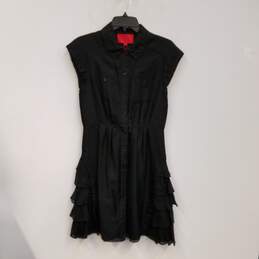 NWT Womens Black Pockets Short Sleeve Collared Button Front Mini Dress Sz 6