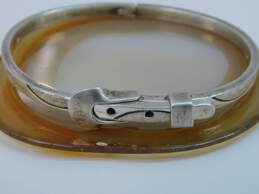 Taxco Mexico 925 Modernist Stamped & Etched Belt Buckle Hinged Bangle Bracelet 24.8g alternative image