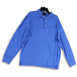 Mens Blue Long Sleeve Pockets Collared Pullover Polo Shirt Size XXL 50-52